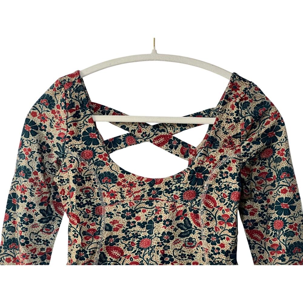 FREE PEOPLE TOP WOMENS XSMALL MELANIE FLORAL LONG SLEEVE STRETCH SHIRT SAND - Picture 7 of 13